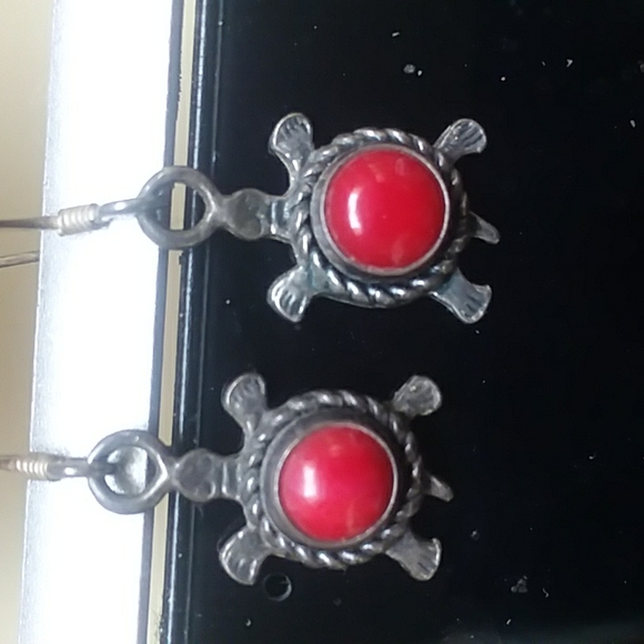 Sterling Silver and Coral Earrings - Picture 2 of 7